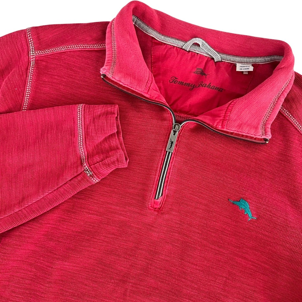 Tommy Bahama Mens Sz Medium Red Quarter Zip Pullover Sweater‎ Pima Cotton Tencel - Picture 4 of 16